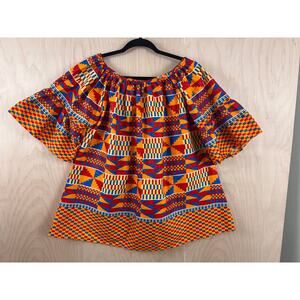 Colorful Geometric Print Off Shoulder Top Women’s 1X Festival Boho